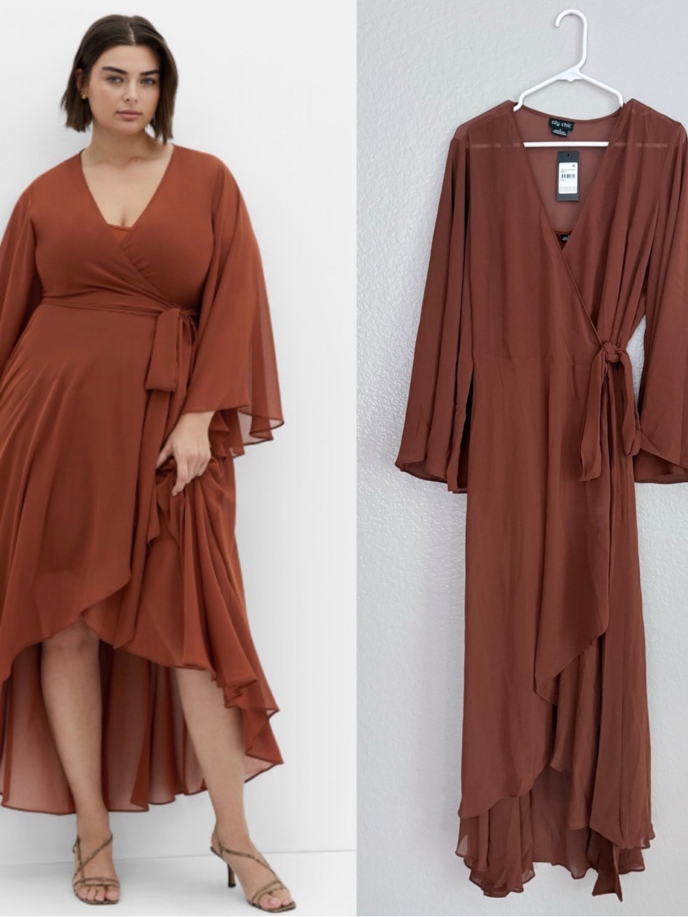 City Chic Plus Size Fleetwood High Low Wrap Maxi Ginger